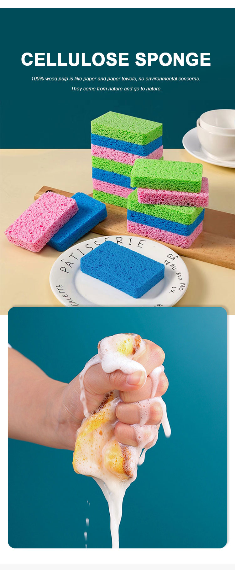 Customised Kitchen Cleaning Sponge Erosion Resistant Space Saving Easy Storage