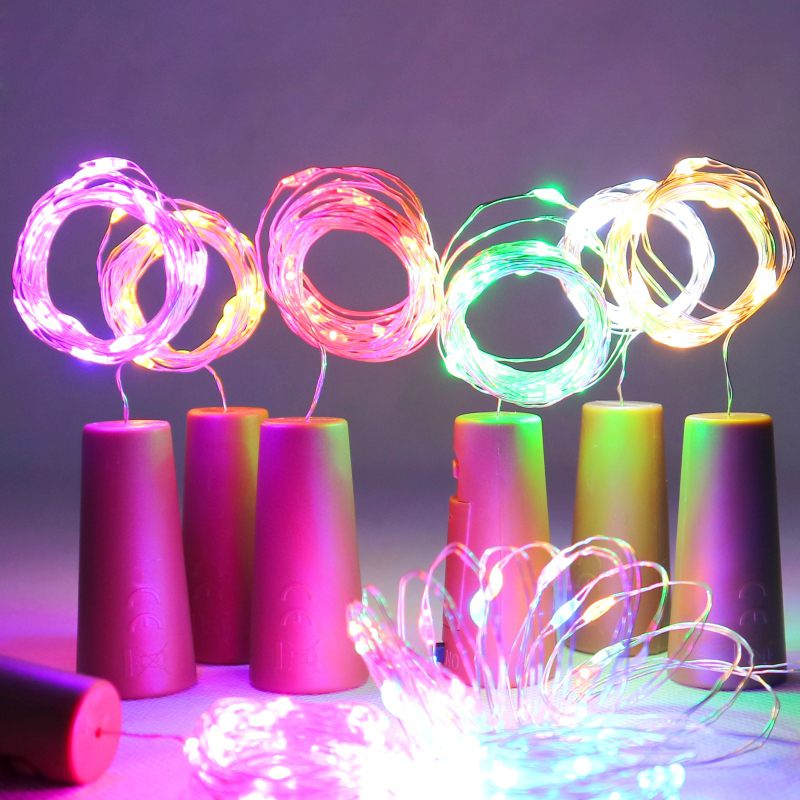 1M 2M LED Garland Copper Silver Wire String Lights 10 20 LEDs Bottle Stopper Fairy Lights for Holiday Wedding Party Deco