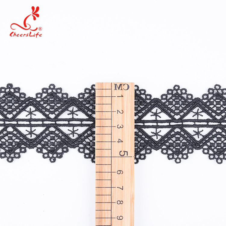 Cheerslife Factory Price 4.5Cm Water Soluble Chemical Milk Yarn Embroidery Black Lace Trim Ribbon Border For Diy