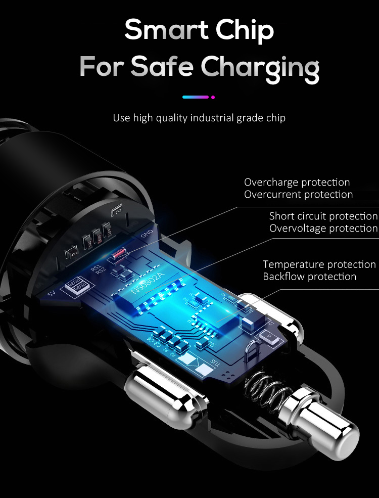 Electric Mobile Phone 12V 8CM QC 3.0 Usb Car Charger