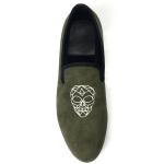 Leisure Light Green Mens Velvet Loafers / Mens Prince Albert Slippers