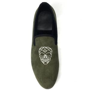 China Leisure Light Green Mens Velvet Loafers / Mens Prince Albert Slippers wholesale