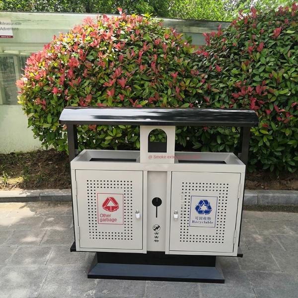 Outdoor 4 Compartment Trash Can Stainless Steel Trash Can For Street Park