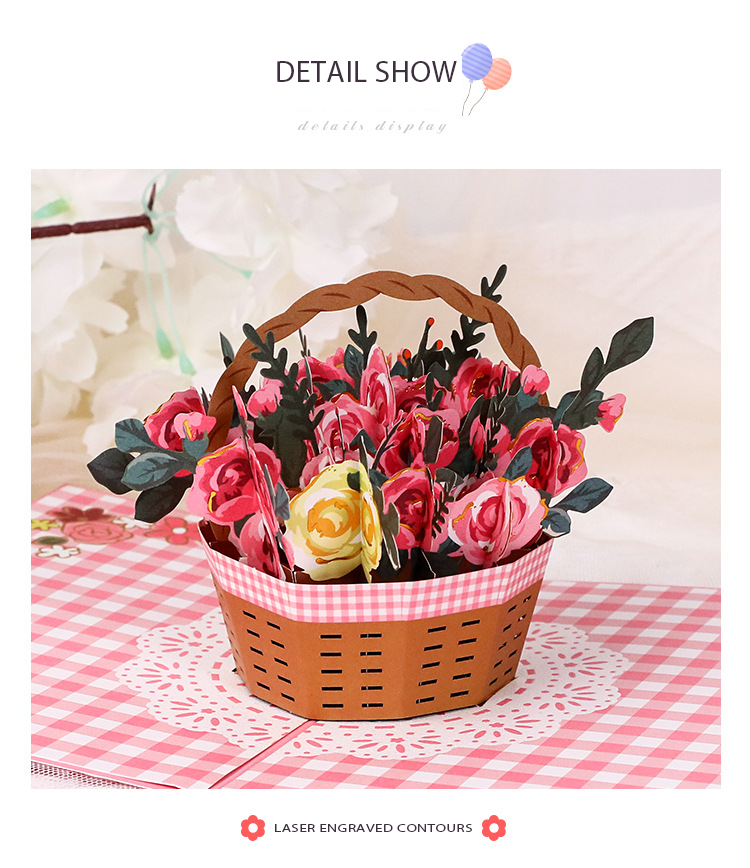 Flower Gift 3d Christmas Cards , Recyclable 3d Pop Up Cards