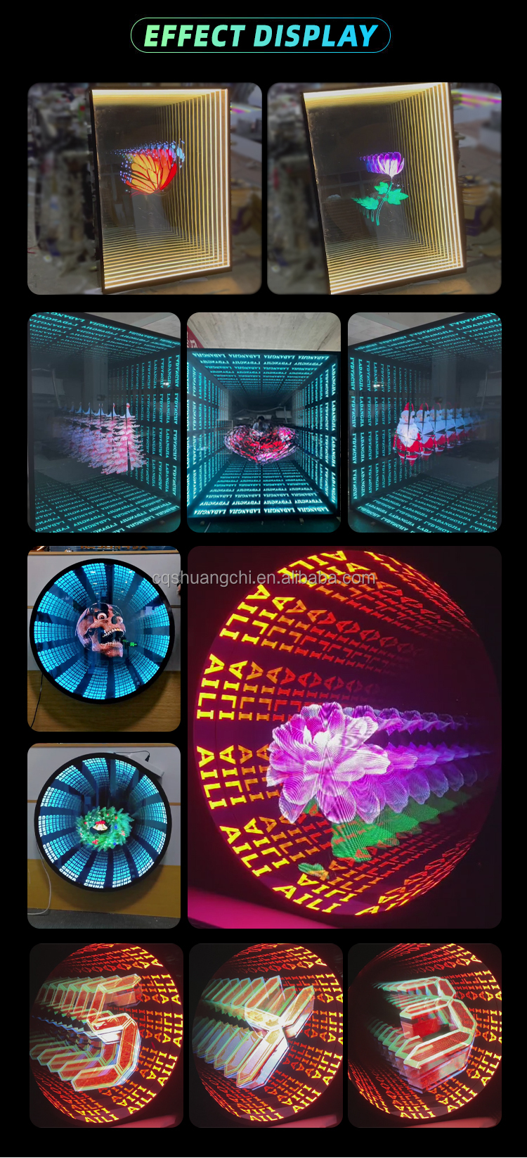 LED Strips Light Source Multi-Layer Mirror Holographic Fan with 12V Input Voltage
