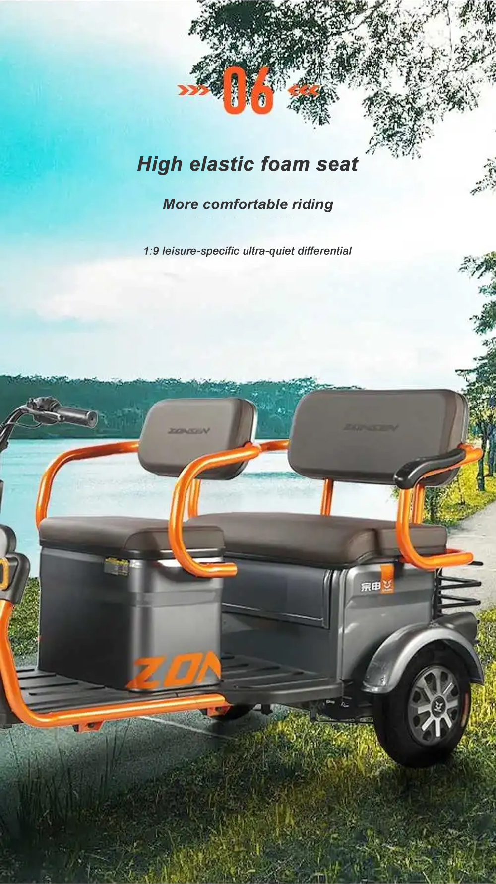 Passenger Three Wheel Electric Tricycle Scooter Driving Mileage of ≥90km and Affordable