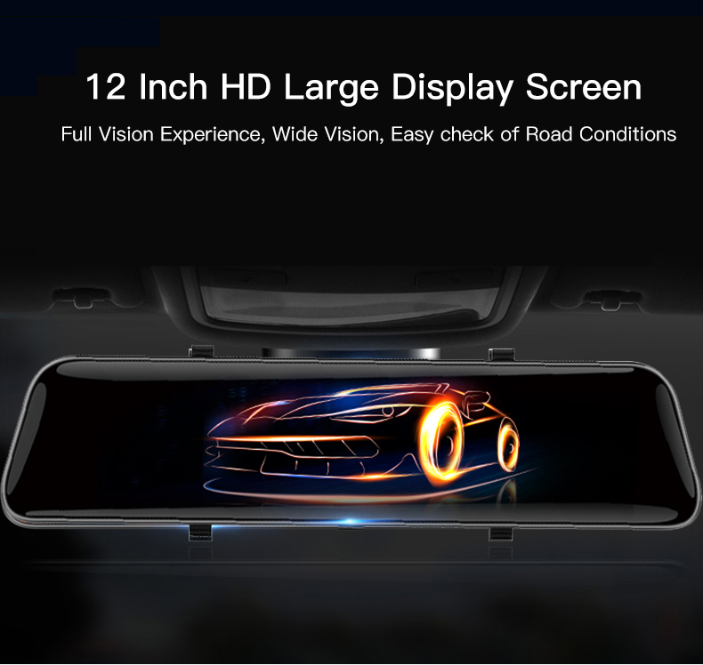 4K Wifi 12 Inch FCC RoHS Android DVR Dash Cam Dual 1080P Rearview