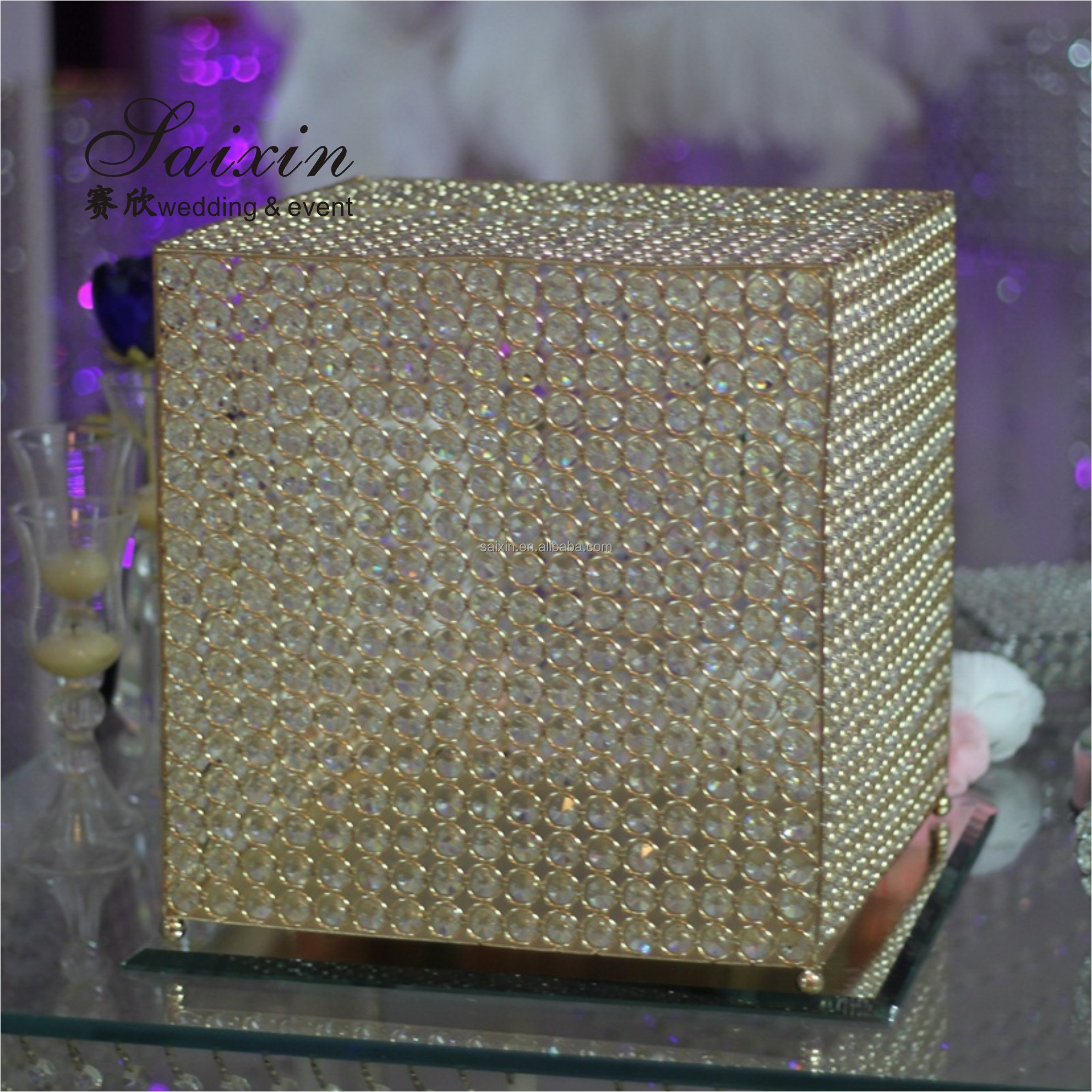 20ft Acrylic Wedding Backdrop Decoration Centerpieces Beautiful Event Gold Mirror Plastic Money Boxes