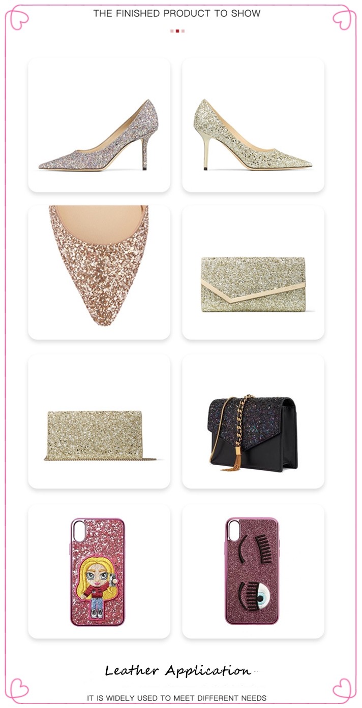 Waterproof Glitter PU Leather Powder Film Glitter Artificial Leather Customized