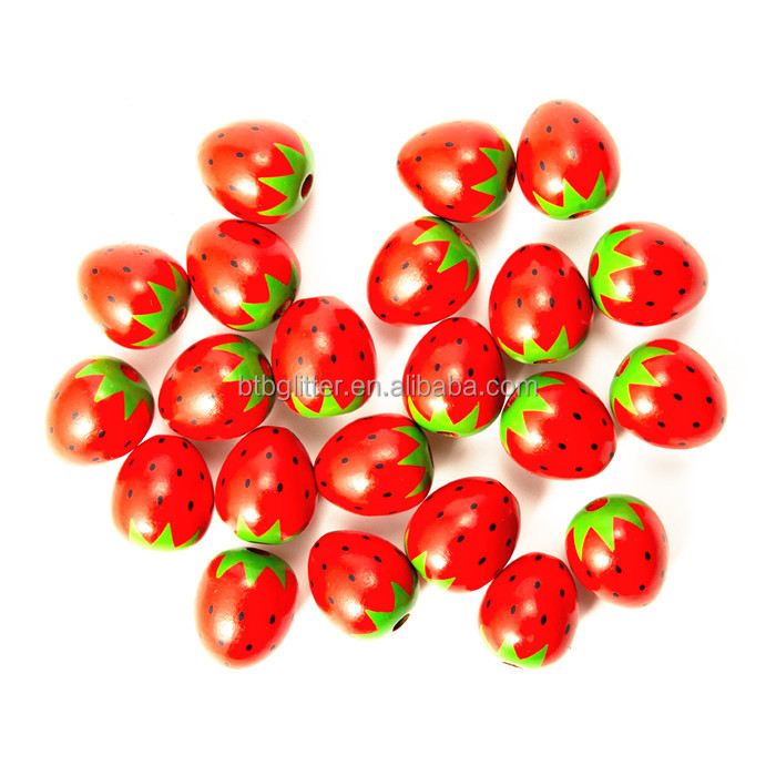 Red Wooden Craft Beads Flower Style Wood Strawberry Beads for Jewelry Making DIY Crafts