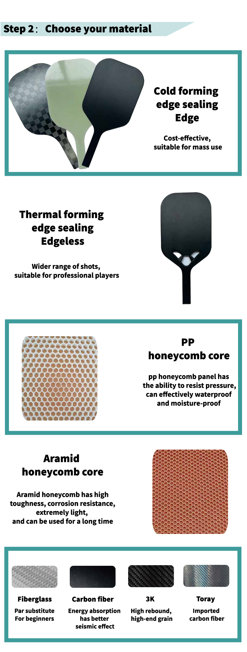 PP Honeycomb Core Glass Fiber Pickleball Paddle Custom With 110mm Handle Grip Circumference