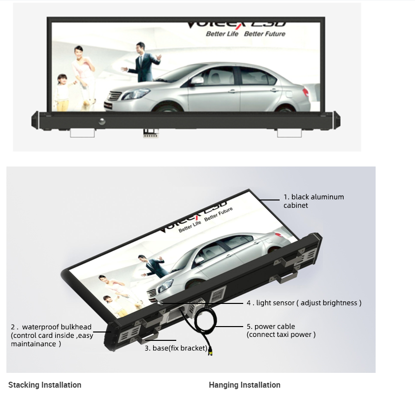 P2.5 P3 P5 Roof Led Display 4G WiFi GPS Outdoor Taxi Led Display