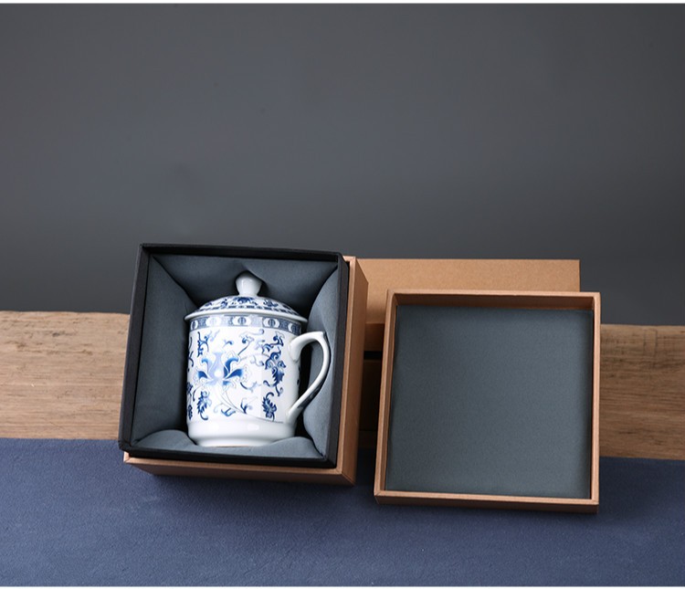 Custom Rigid Brown Kraft Paper Square Mug Bowl Storage Vase Packaging for Chinese Tea Cup Saucer Set