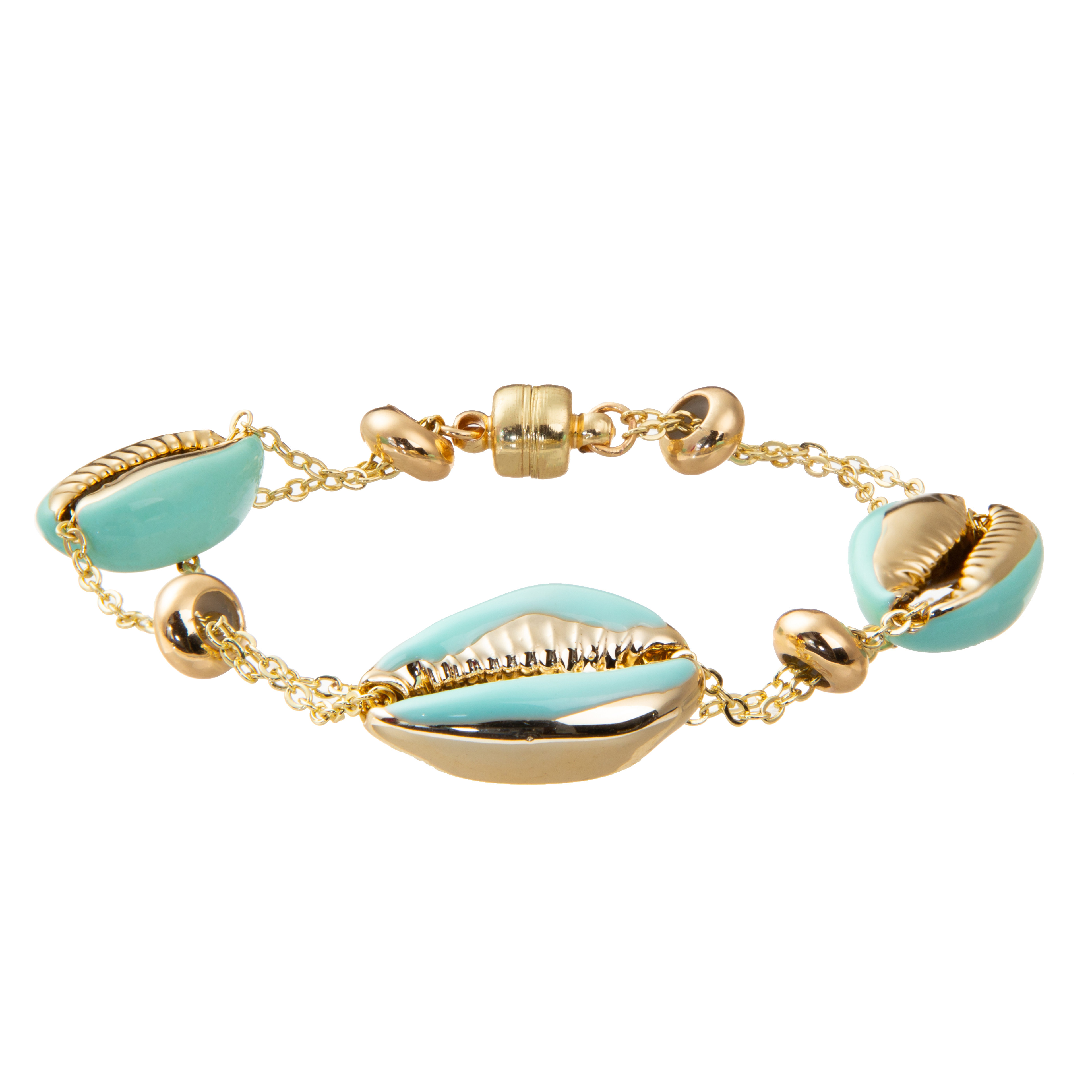 Colorful Shell Minimalist Personalized 14K Gold-Plated Magnetic Chain Link Bracelet