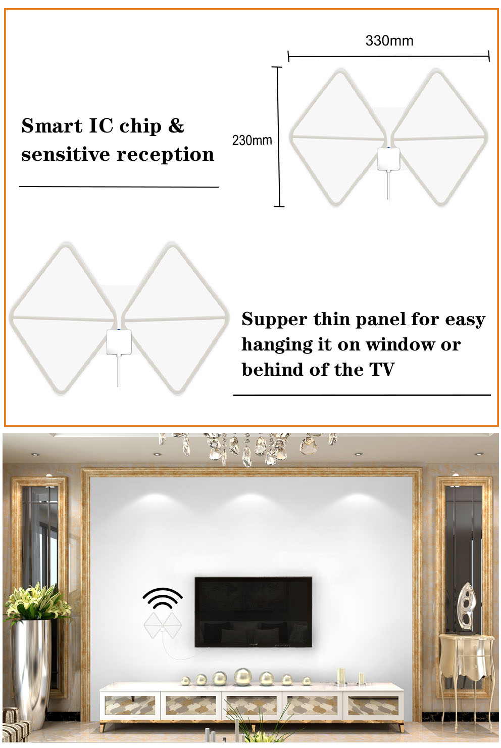 SGS 28dBi Indoor Amplified HDTV Antenna With Detachable Amplifier Signal Booster