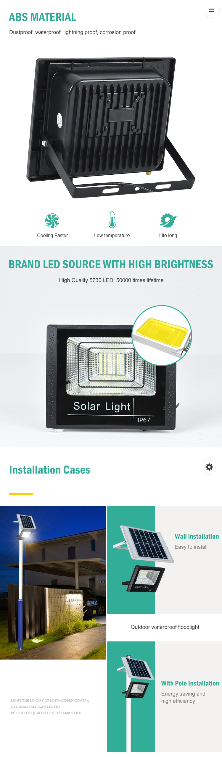 Aluminum Solar Led Street Light Lamp for Industrial Waterproof Outdoor Solar Flood Light