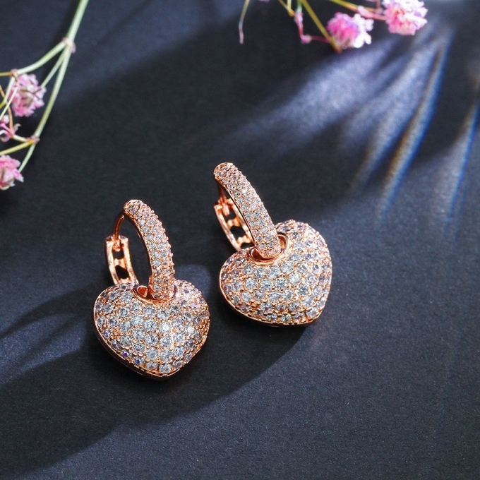 Elegant Leaf Shape Heart-Shaped Party Earrings and Necklace CZ Gold Plated Necklace Wedding Jewelry Set for Bride