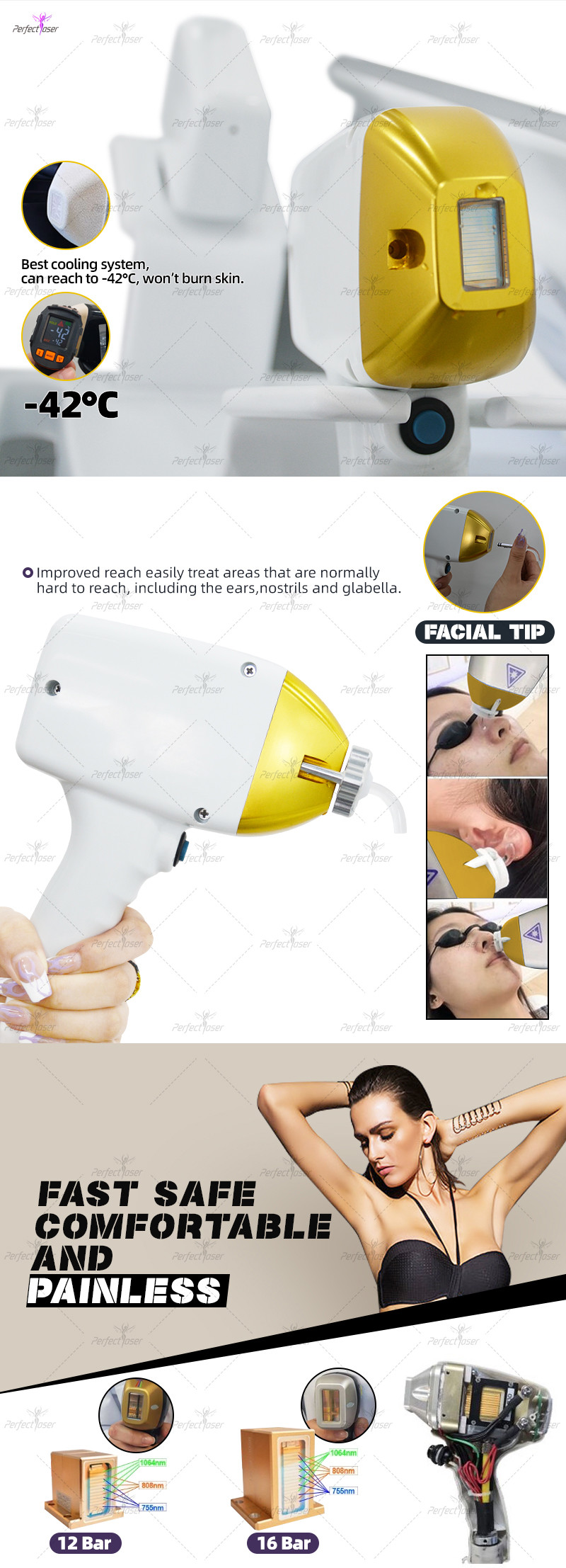 3500W 808nm Diode Laser Hair Removal Machine Painless Soprano Ice