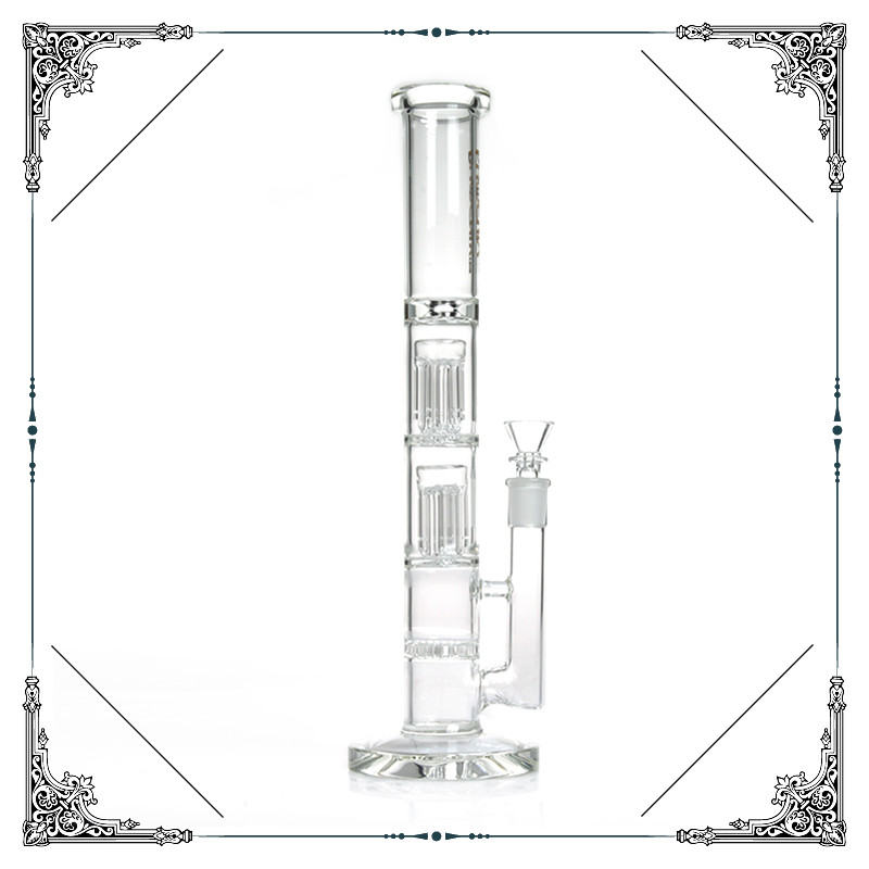 Clear Double 6 Arms Percolator Bongs Honeycomb Perc Hookah Straight Tube Glass Smoking Water Pipe