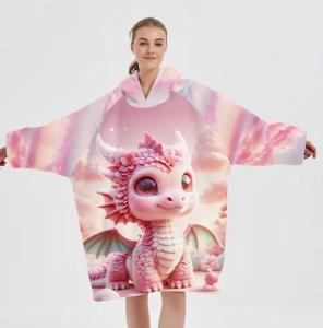 China Custom Position Printing Anime Large Fleece Hoodie Blanket Wearable OEM wholesale