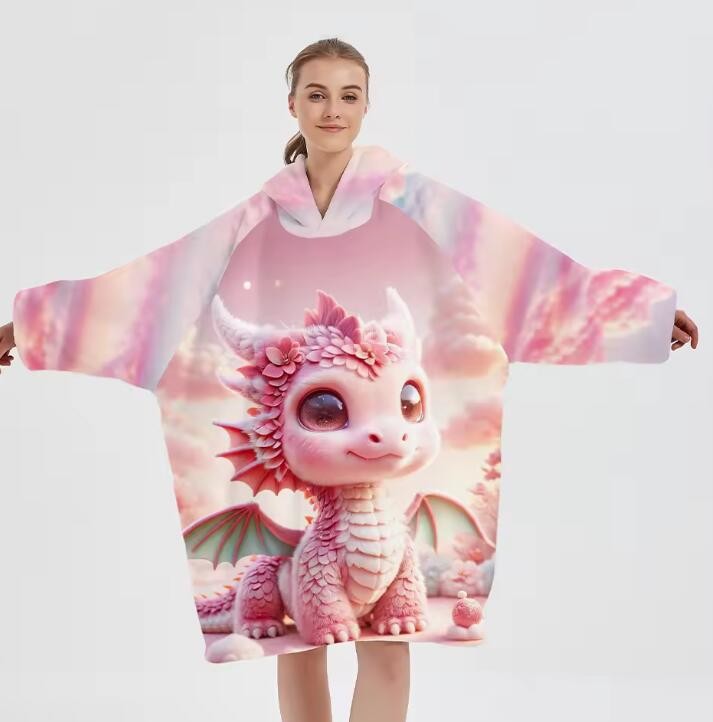 Custom Position Printing Anime Large Fleece Hoodie Blanket Wearable OEM