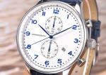 Stainless Steel Case Genuine Leather Wrist Watch Quartz Movt Blue Color