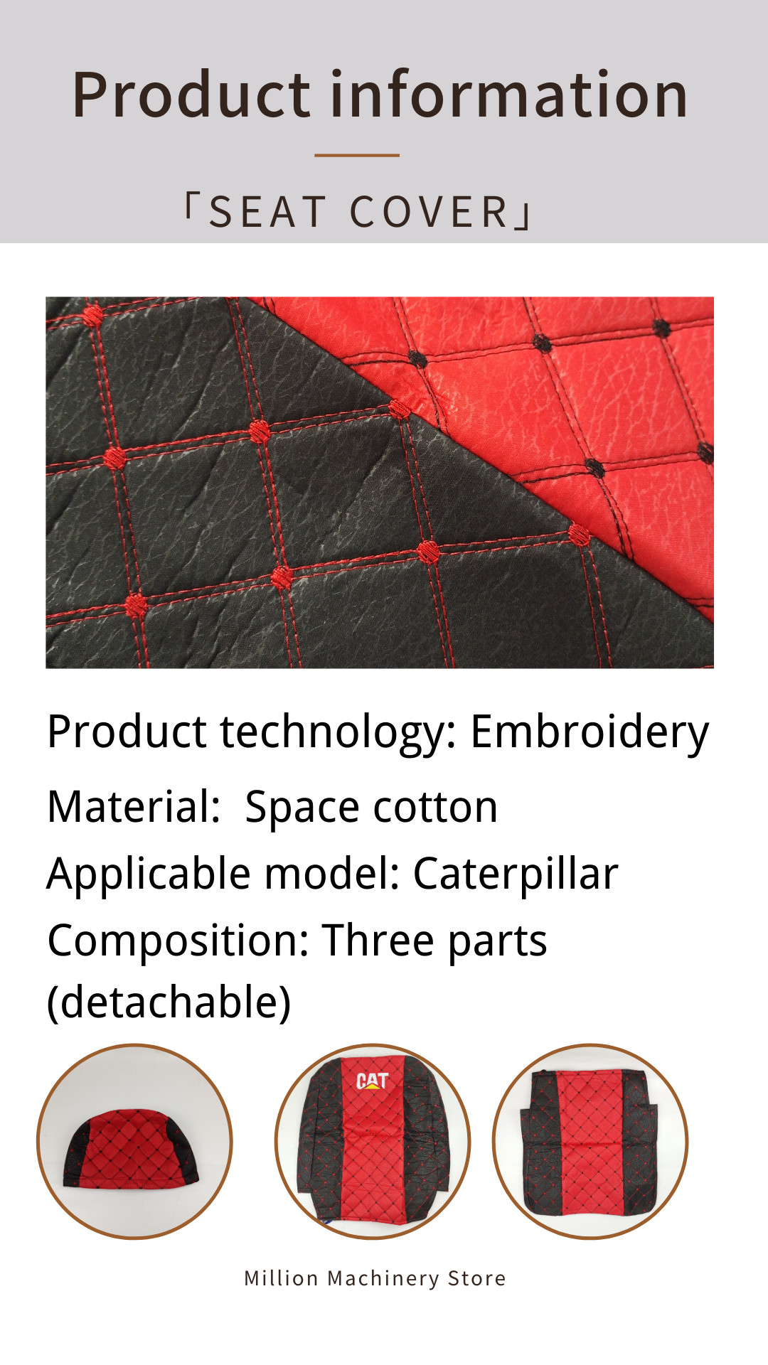 HYUNDAI Seat Cushion Excavator Seat Cover For ERPILLAR DOOSAN HIACHI KATO KOBELCO SUMITOMO