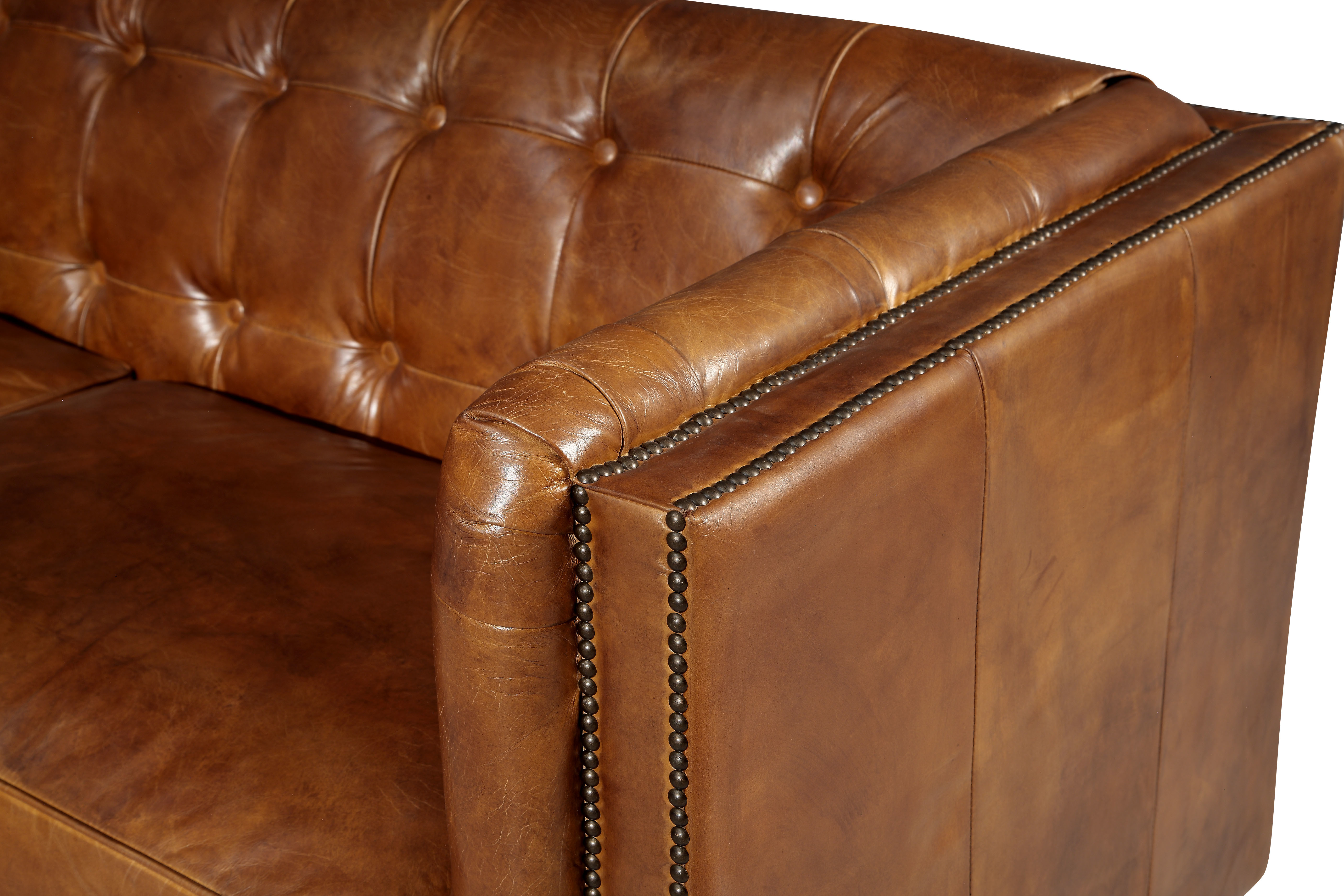 Genuine Leather Triple Seater Sofa , 3 Seater Brown Leather Settee American Style