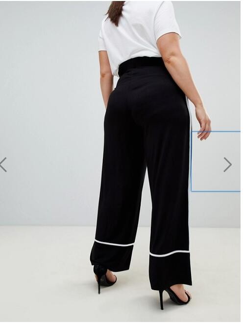 OEM black plus size wide leg pants,women's fashion pants with white piping