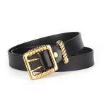2.8cm Women's Fashion Leather Belts Square Double Pins Buckle Metal Loop