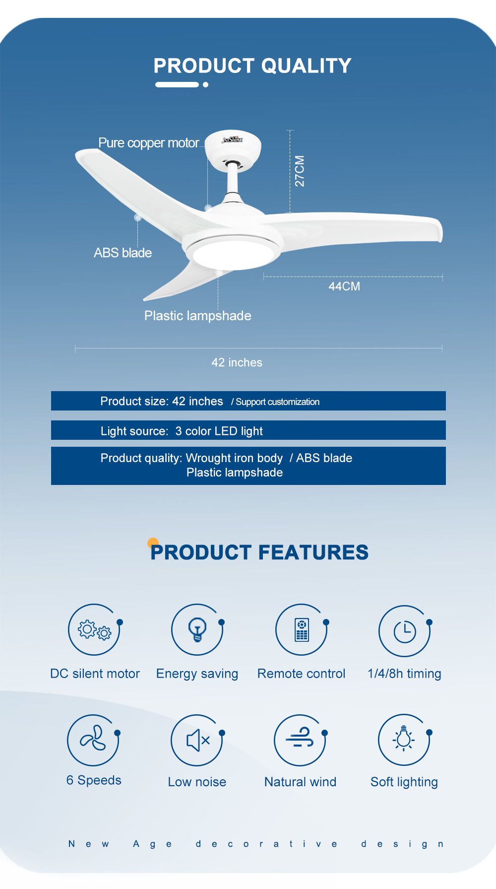 42 Inches Small Fancy LED Ceiling Fan Light in White Color from 1stshine with 2-