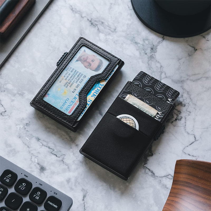 Custom Logo Business Slim Wallet Credit Card Holder Rfid Blocking Aluminum Pop Up Card Wallet