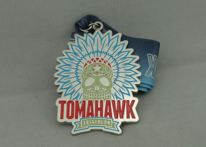 China Triathlon Enamel Medal Zinc Alloy Die Casting With Silver Plating wholesale