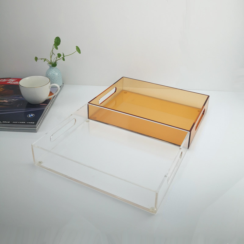 Smooth Finish Clear Acrylic Serving Tray Lucite Bread Tray With Custom Printing