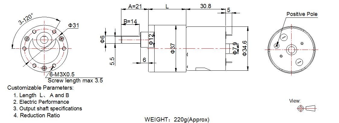 Professional Mini DC Motor Gearbox High Torque With 37mm Offset Shaft Gearbox