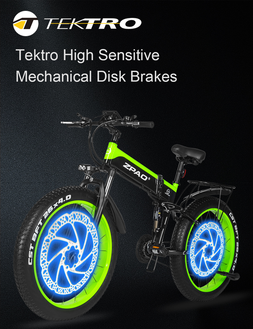 Folding Full Suspension Fat Tire Electric Bike 1000W 48V 26"*4.0 Snow Tire Disc Brake