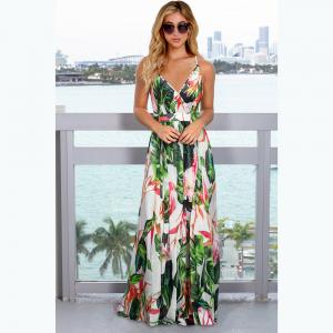 China Polyester Women Floral Dresses Casual Summer Sleeveless V Neck Maxi Dress wholesale