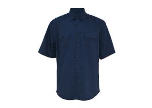 China Men's 100% Cotton Twill Custom Work Shirts Short Sleeve Dark Blue Chest Pockets wholesale