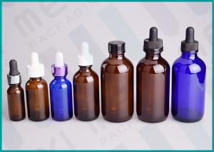 China Boston Round Blue / Amber Glass Dropper Bottles With Childproof Droppers wholesale
