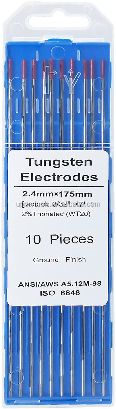 10-pack Red Tungsten Electrodes 2.4mm*175mm for TIG Welding Welding Current 40-230A