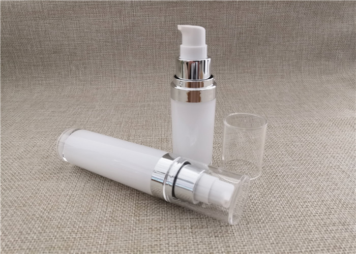 White Acrylic Dispenser Bottles , Straight Round Airless Lotion Pump Bottles