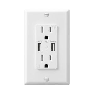 China Tamper Resistant Fast Charging USB Socket Wall Mounted 15A 120V wholesale