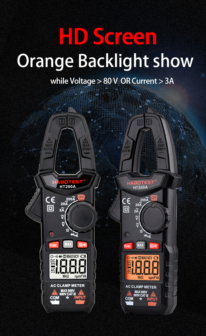 600 Volt 200A 2000 Counts 20nF Digital Clamp Meters