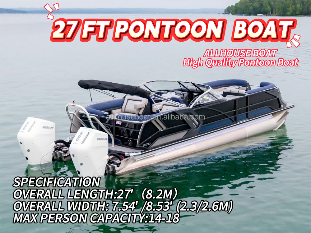 OEM 27 Ft Luxury Pontoon Boats 15-18 Person Capacity for Hosting Gatherings