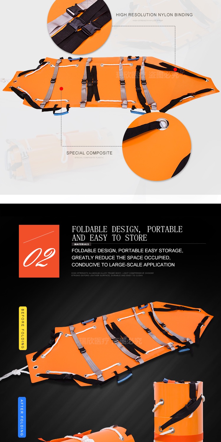 Multifunctional Folding Rescue Stretcher Orange Collapsible Ambulance Stretcher