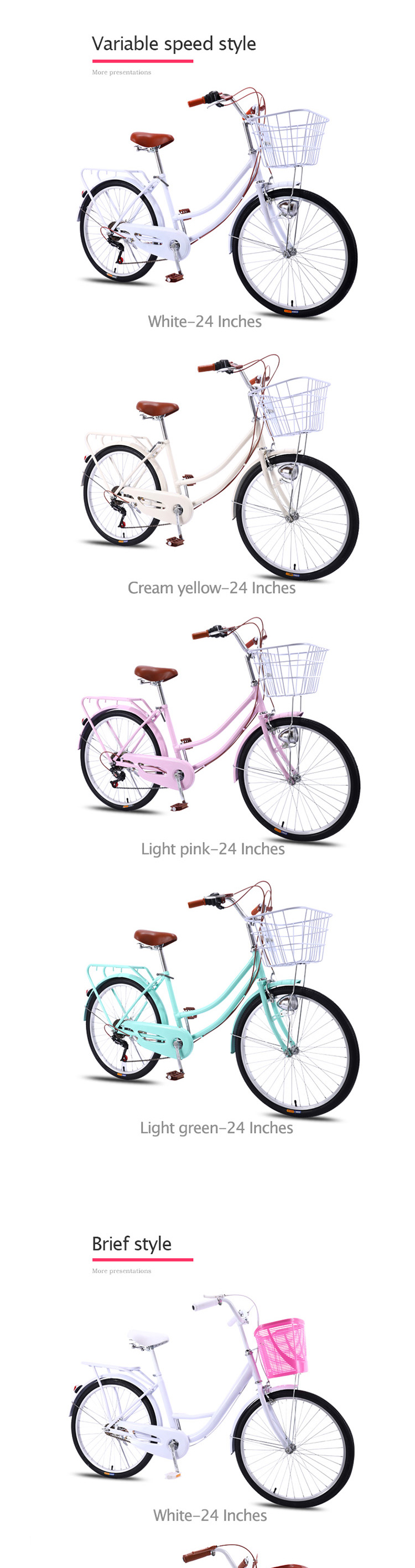 OEM/ODM Utility Bicycle 20/24 Inches Ladies Bike With Basket Single Speed / 6 Speed