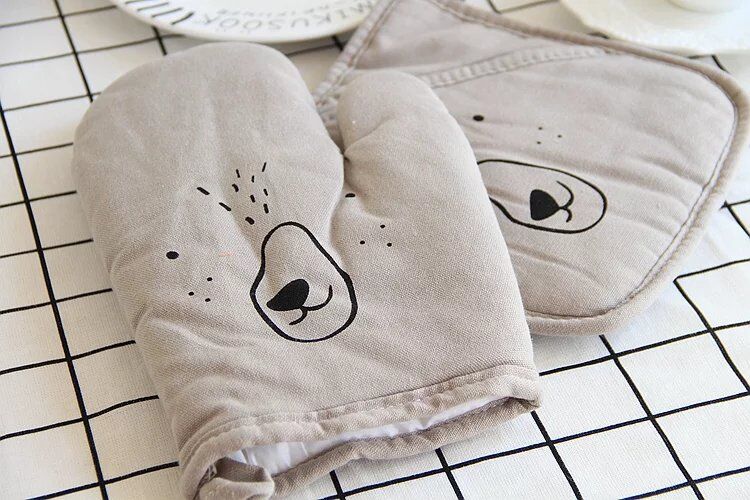Ribbed Kitchen Oven Glove Printed Cotton Oven Mitts 25*15cm