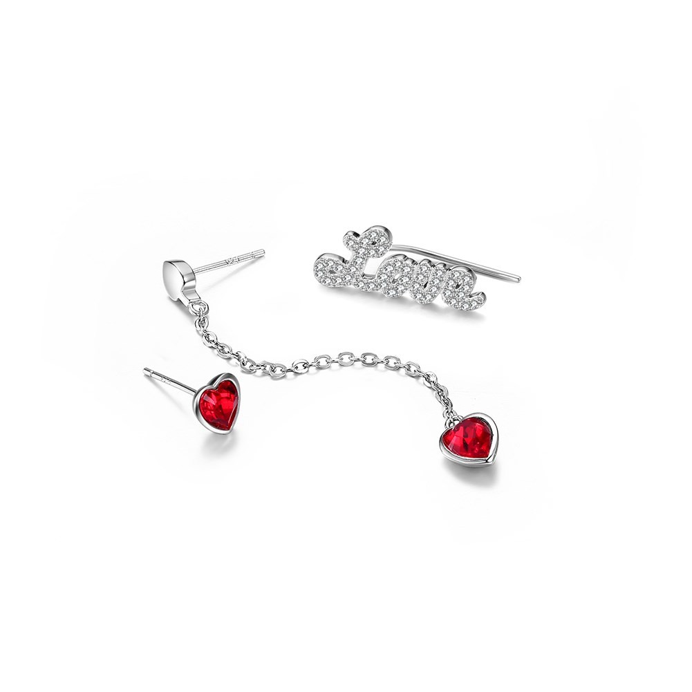 0.58m 3.3g Sterling Silver Heart Earrings Zircon Long Drop Chain Earrings ODM