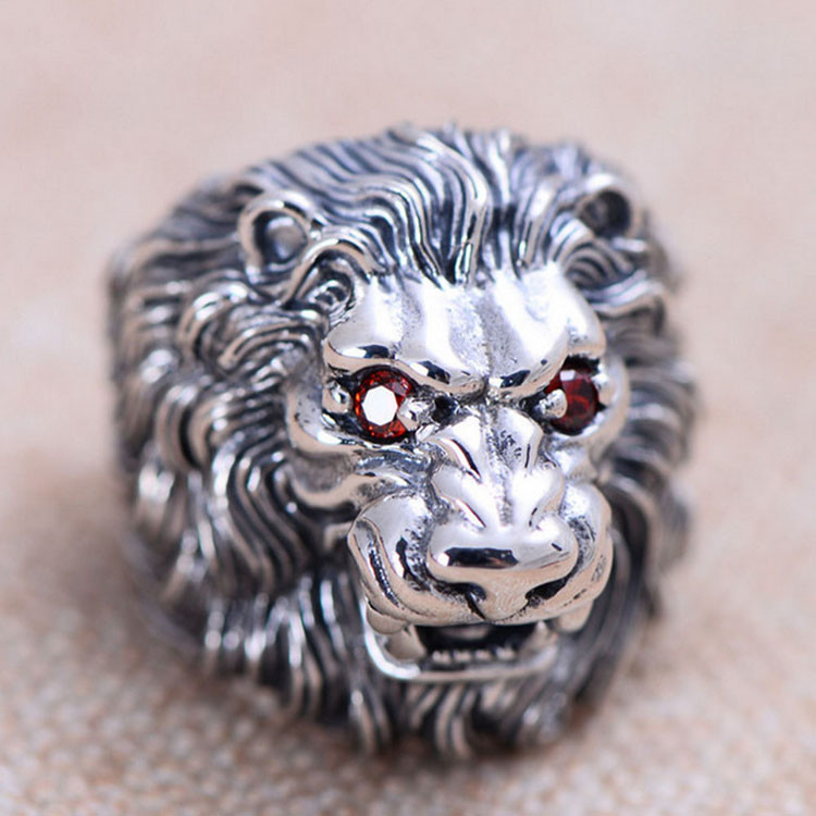 Men Style Lion Heads Design Chunky Black 925 Silver Ring (XH047098W)