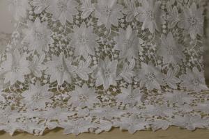 China Polyester Allover Lace Fabric Peekaboo White Water Soluble Botanical Chemical wholesale